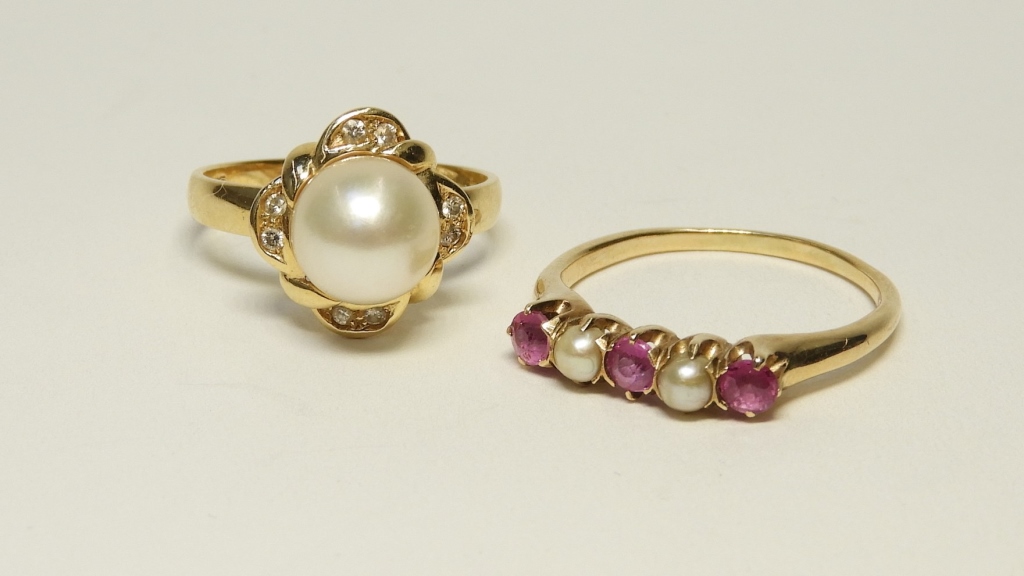 2PC 14K GOLD DIAMOND PEARL ESTATE 29c71a