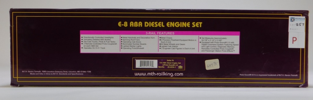 MTH SANTA FE E-8 ABA DIESEL ENGINE