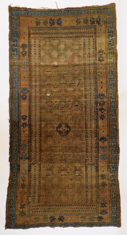 19C EAST TURKESTAN BLUE TAN GEOMETRIC 29ca85