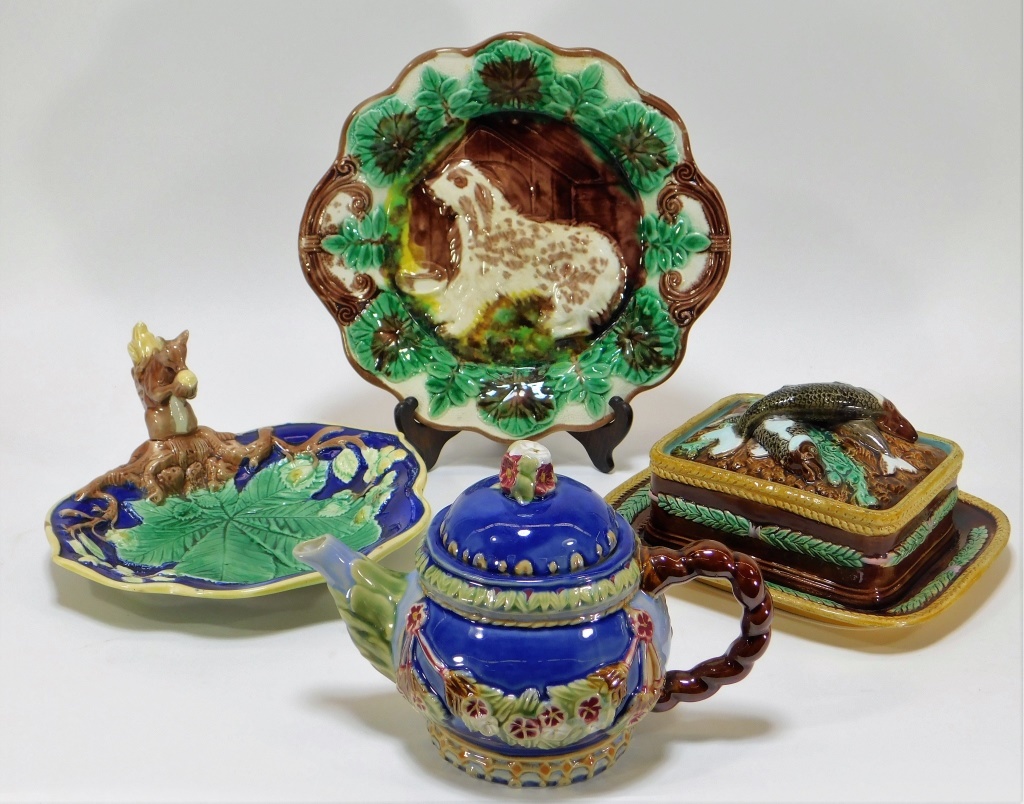 FINE 4PC ENGLISH MAJOLICA SERVING 29ca9b