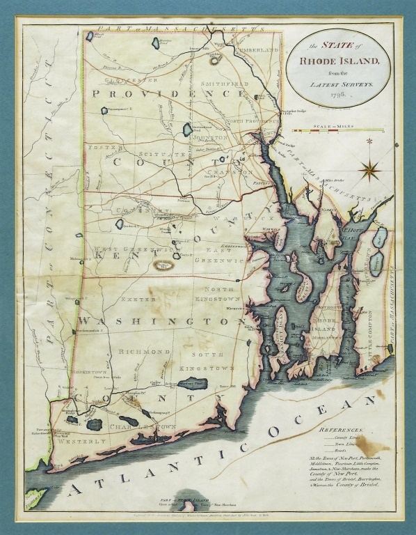 1796 STATE OF RHODE ISLAND HAND COLORED