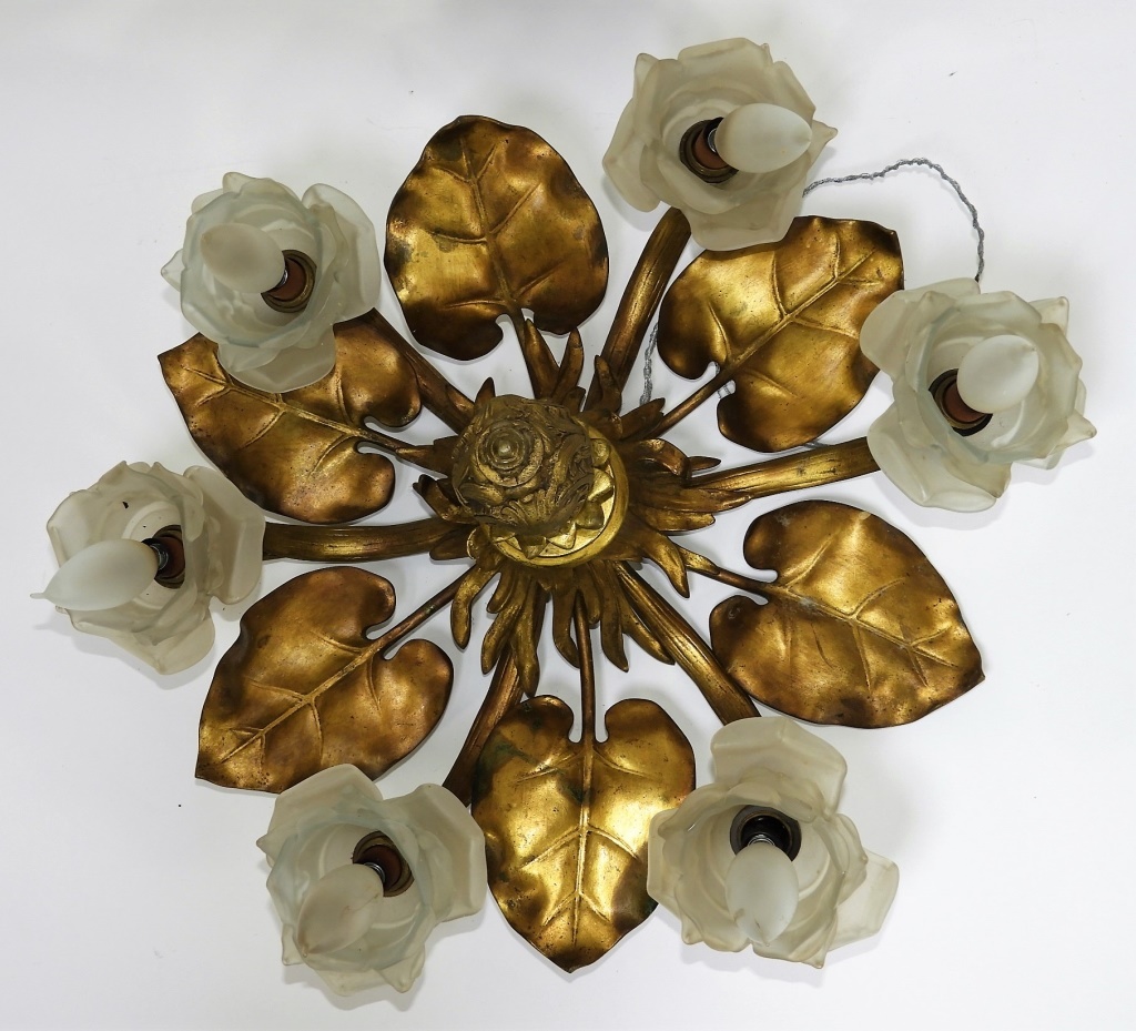 GILT BRASS LOTUS LEAF FROSTED GLASS 29cc0e