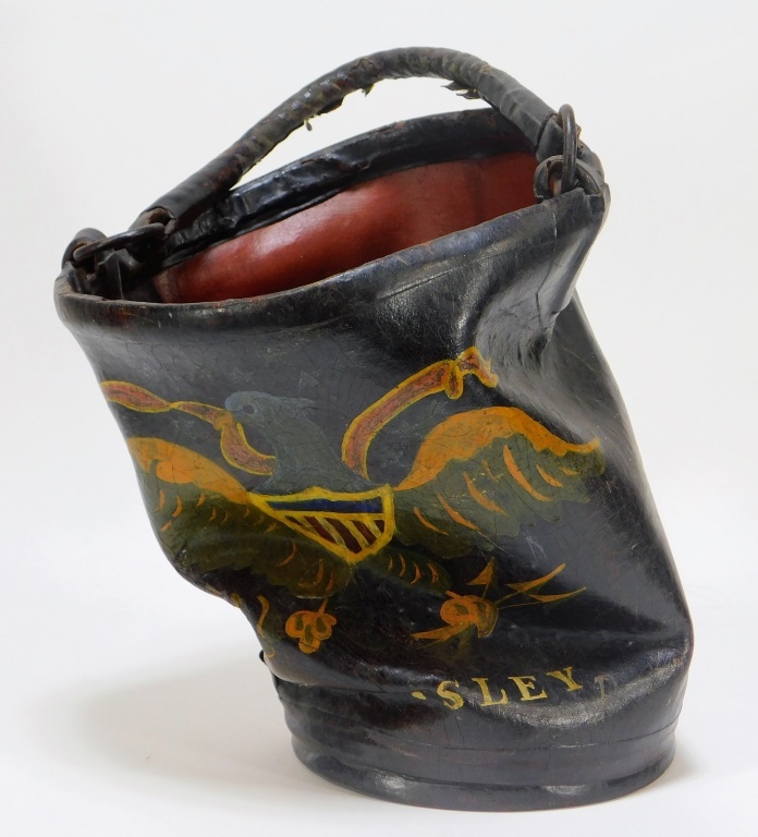 19C FOLK ART PAINTED EAGLE LEATHER