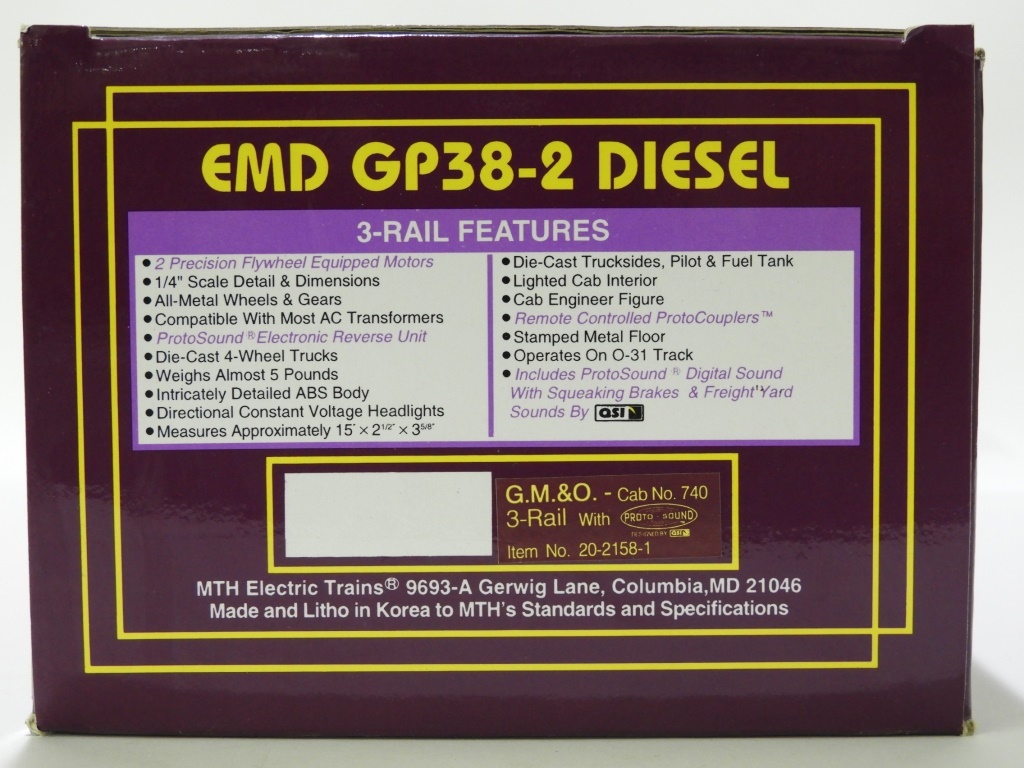 MTH EMD GP38-2 DIESEL G.M. & O. NO.740
