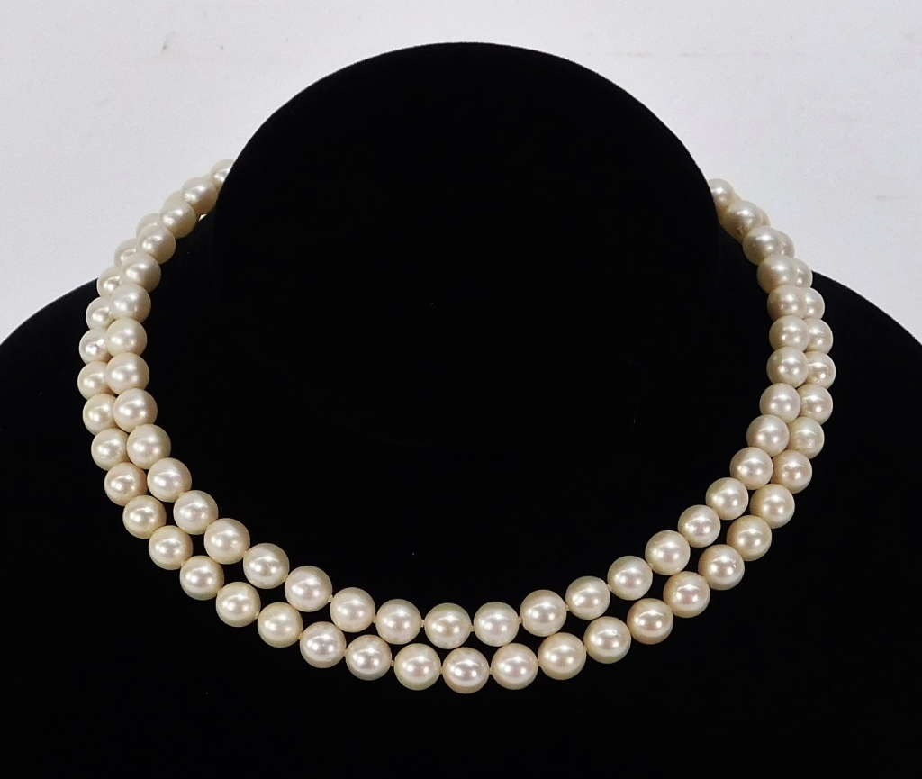 14K GOLD 7 5MM DOUBLE STRAND PEARL 29a869