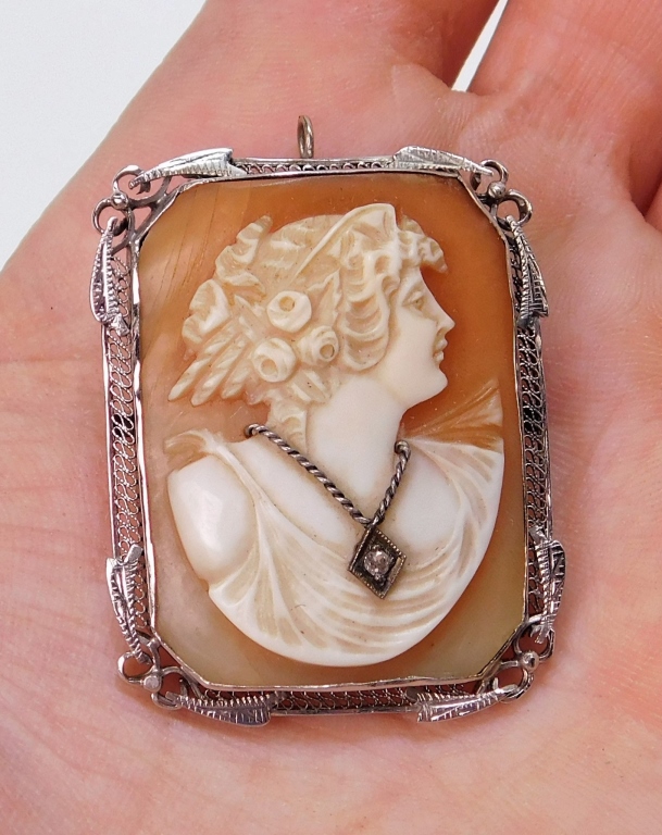 ART DECO WHITE GOLD DIAMOND CAMEO 29a86a