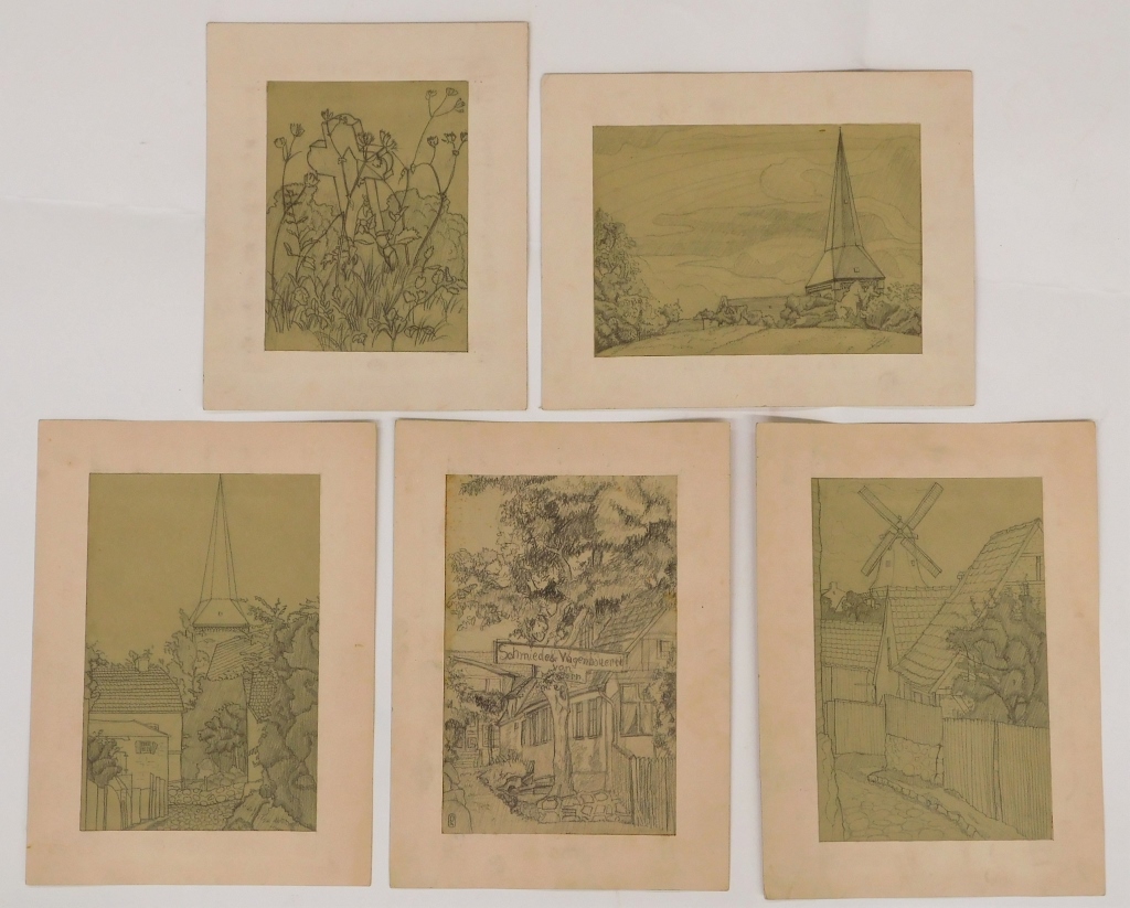 5 OTTO PLAUG TOWNSCAPE STUDY DRAWINGS