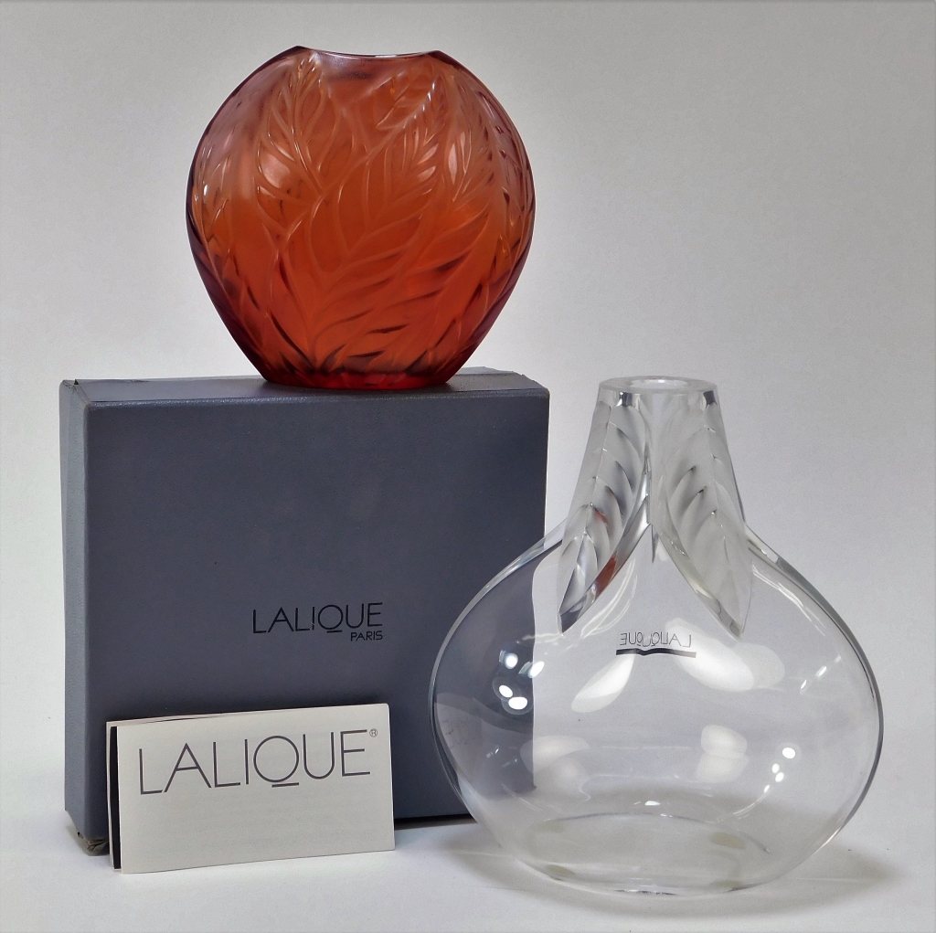 2PC LALIQUE FRANCE AMBER CRYSTAL 29a91f