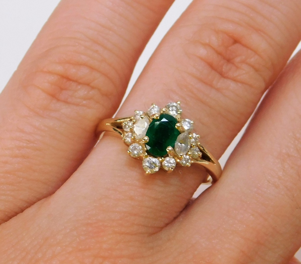 14K GOLD EMERALD & DIAMOND LADY'S