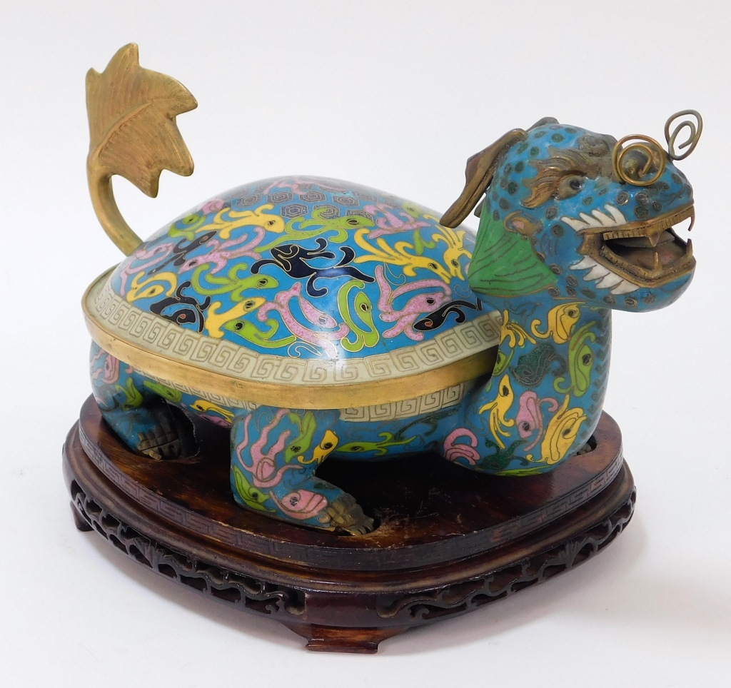 CHINESE GILT BRONZE CLOISONNE TURTLE