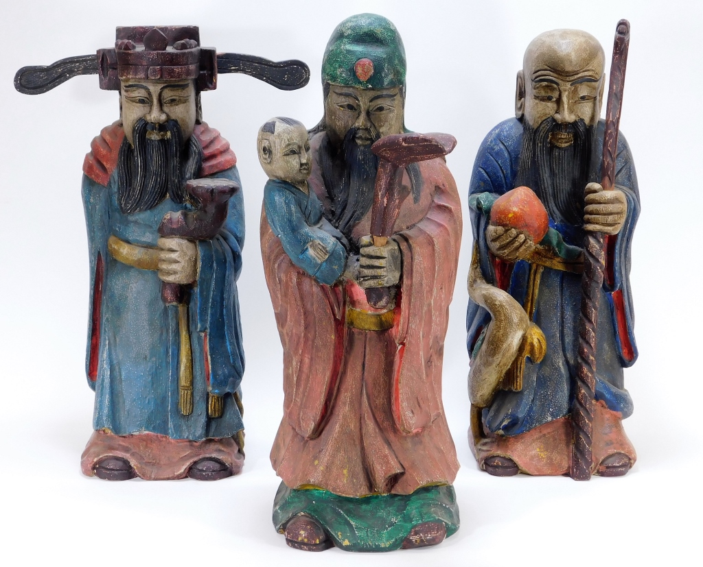 3 CHINESE CARVED WOOD SCHOLAR STATUES 29ad81