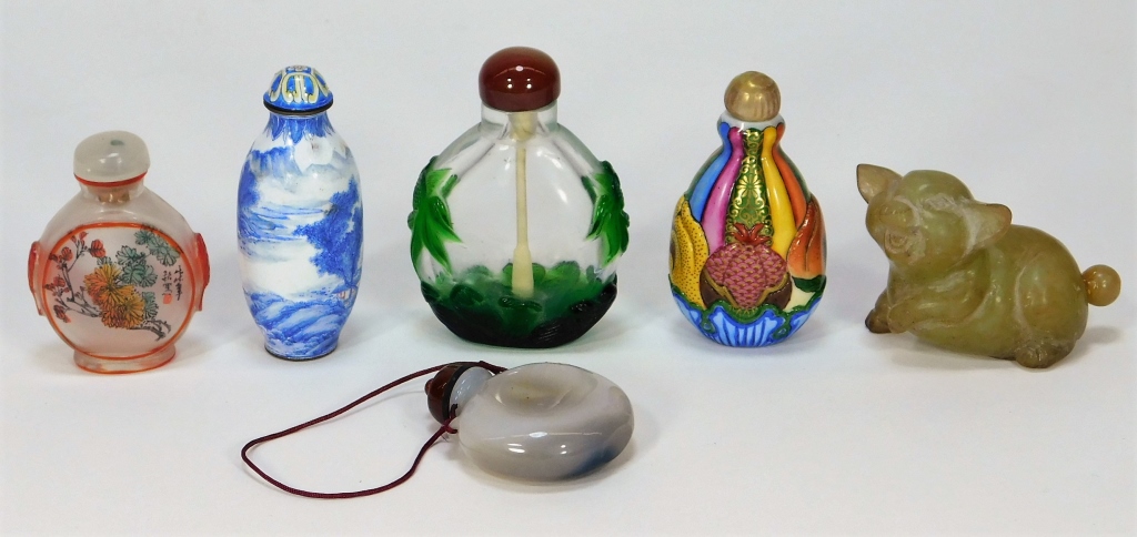 6 CHINESE PAINTED GLASS HARDSTONE