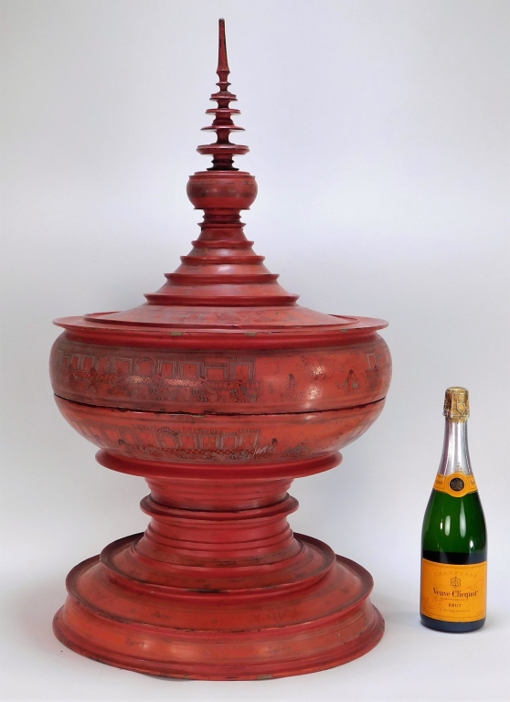 LARGE RED LACQUER BURMESE THAI 29adab