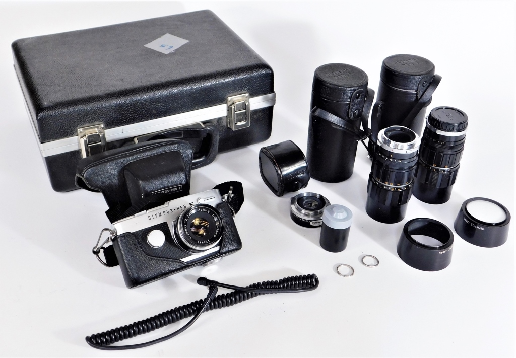 OLYMPUS PEN F SLR CAMERA WITH ACCESSORIES