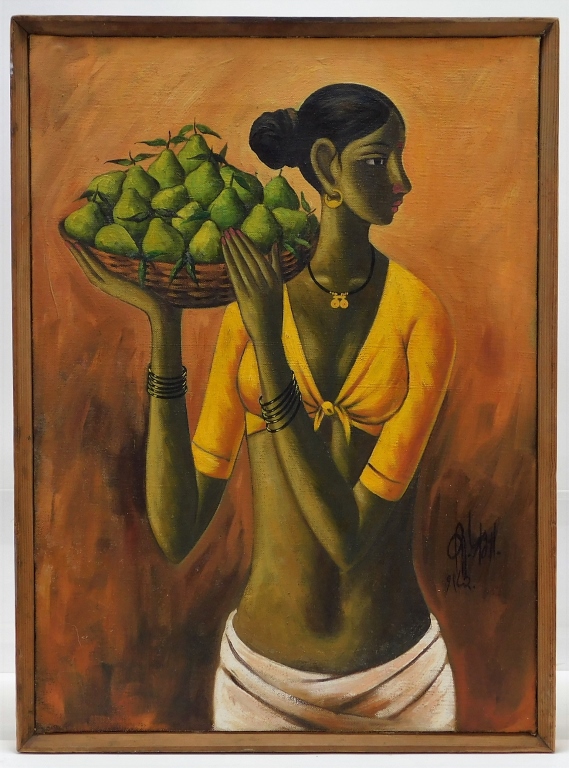 B. PRABHA WOMAN WITH A PEAR BASKET O/C