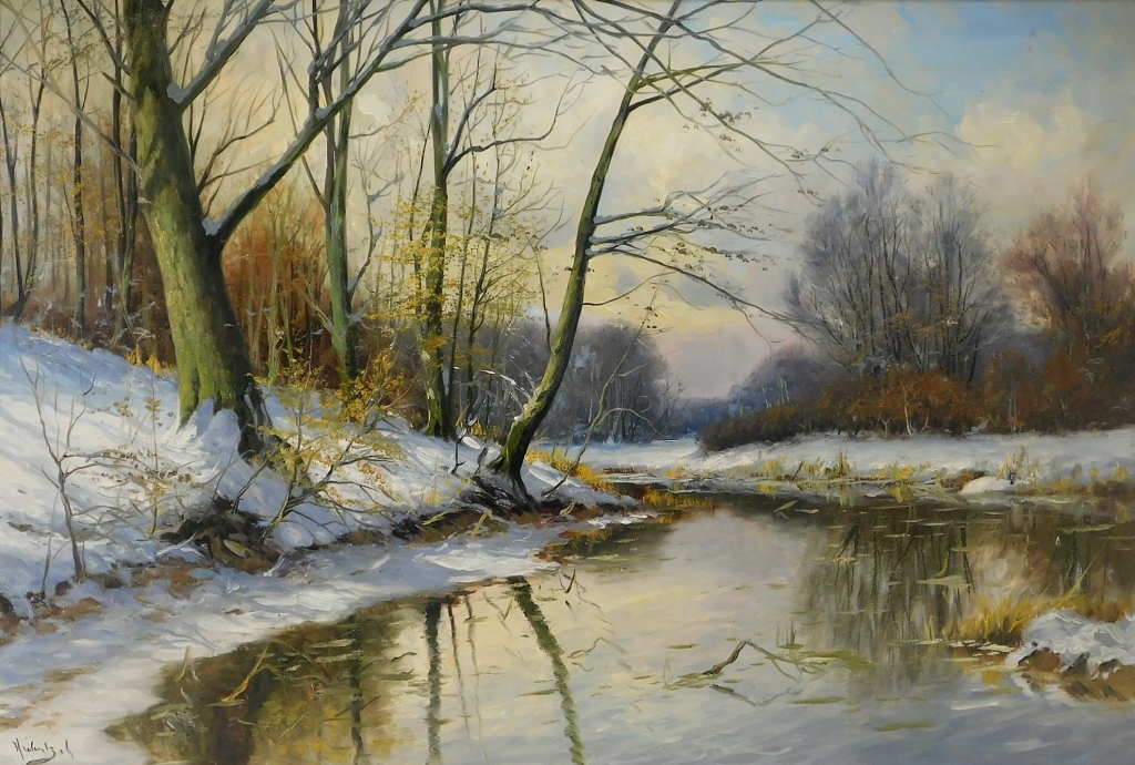 IMPRESSIONIST WINTER RIVER LANDSCAPE 29b1ab