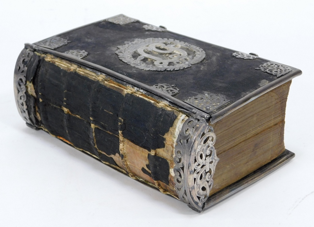 19C GERMAN SILVER EMBELLISHED BIBLE