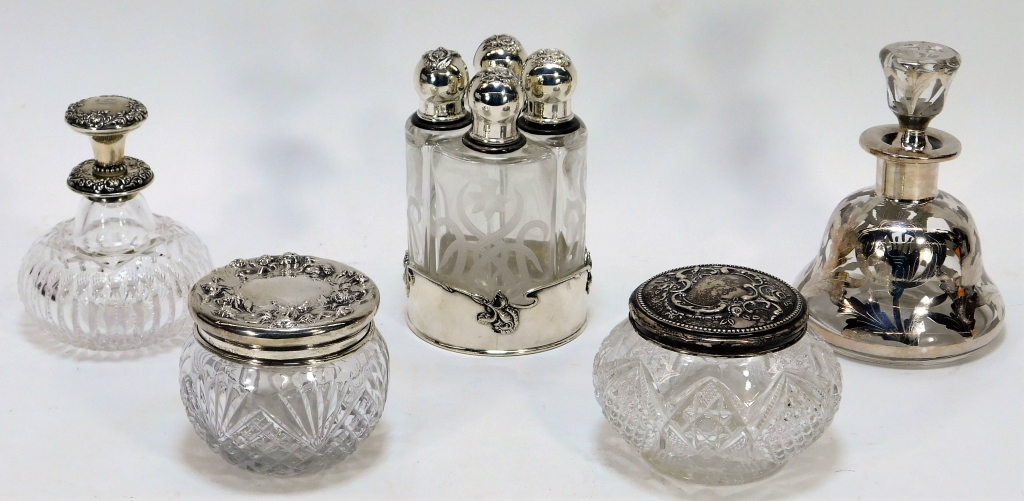 5PC VICTORIAN STERLING SILVER GLASS