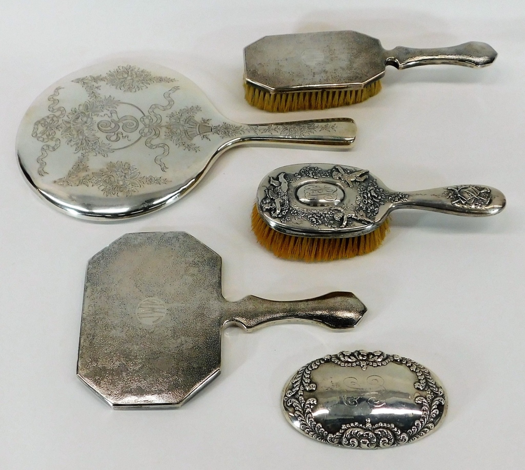 5PC STERLING SILVER BRUSH MIRROR 29b27a