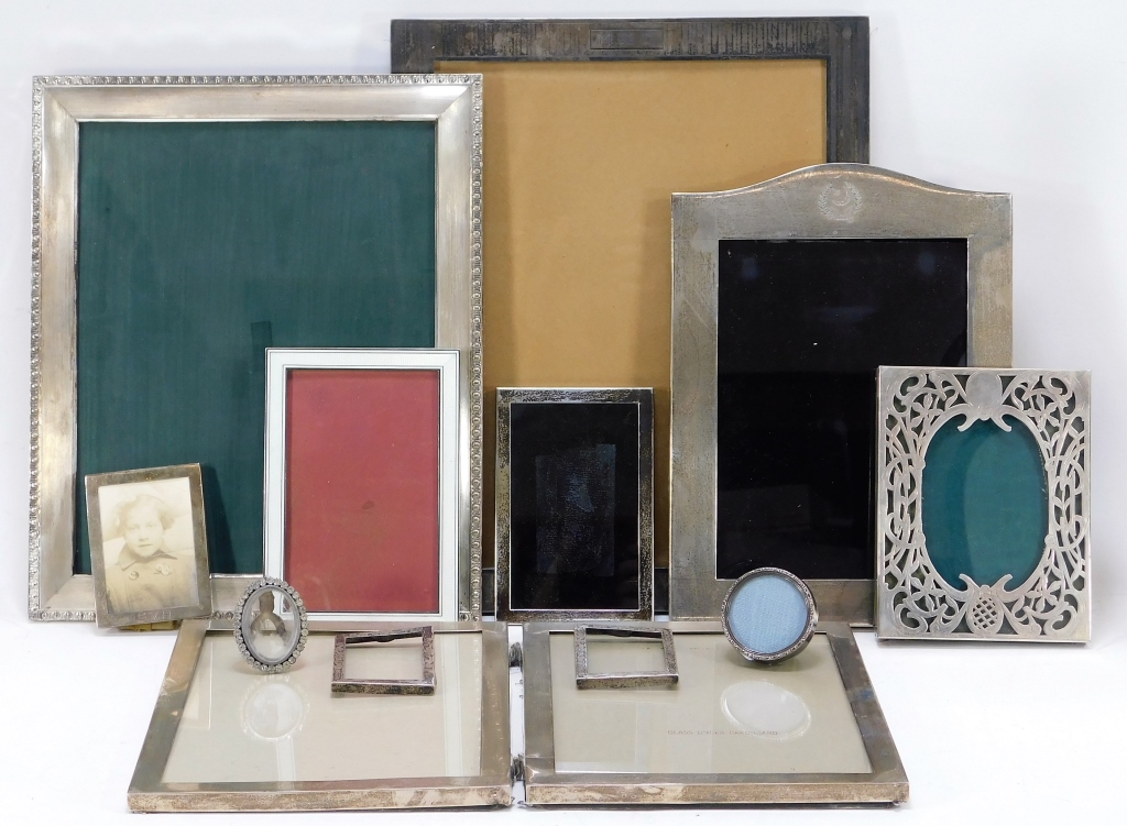 12 VARIOUS SILVER PICTURE FRAMES
