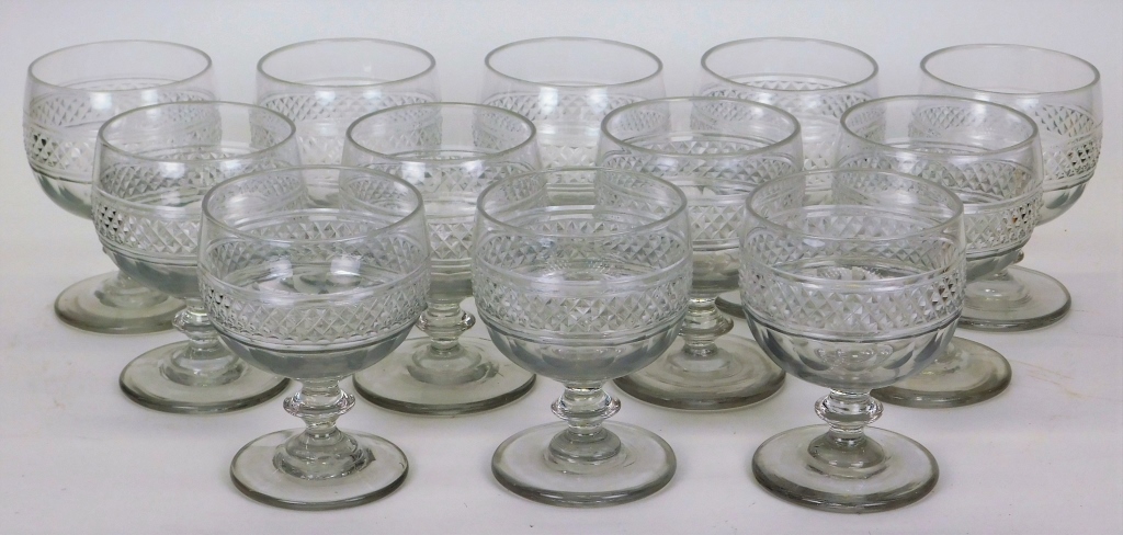 12 ANTIQUE CUT GLASS WINE GOBLETS ,Early