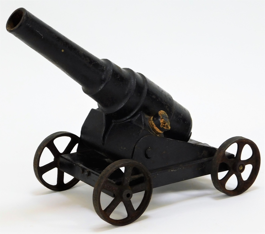 ANTIQUE TIN AND CAST IRON TOY CANNON