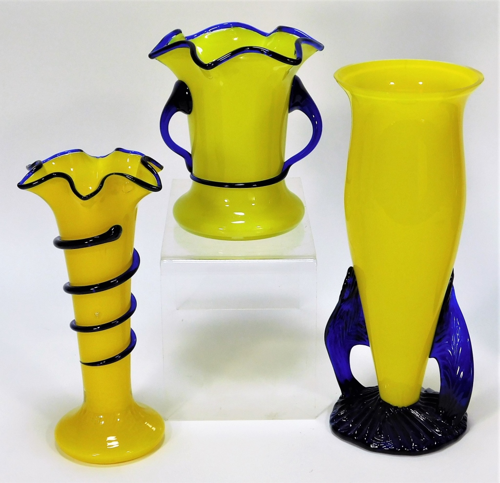 3 RUCKL YELLOW TANGO BOHEMIAN ART GLASS