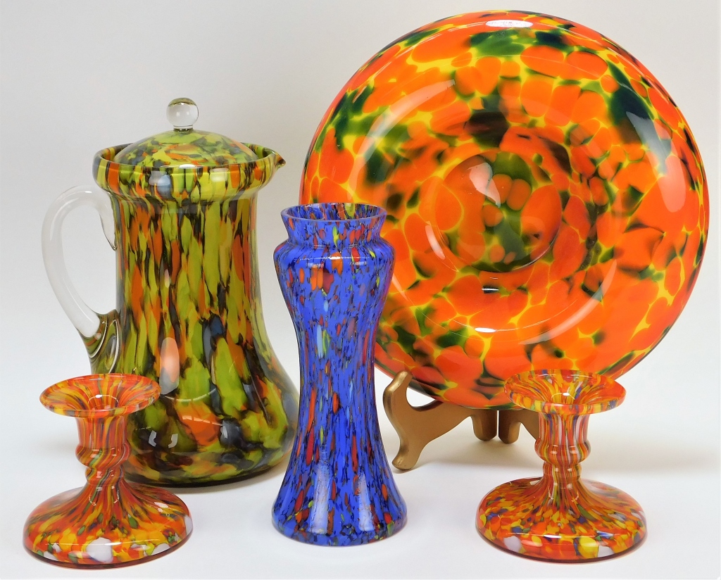 5PC BOHEMIAN CZECH ART GLASS TABLEWARE 29b46b