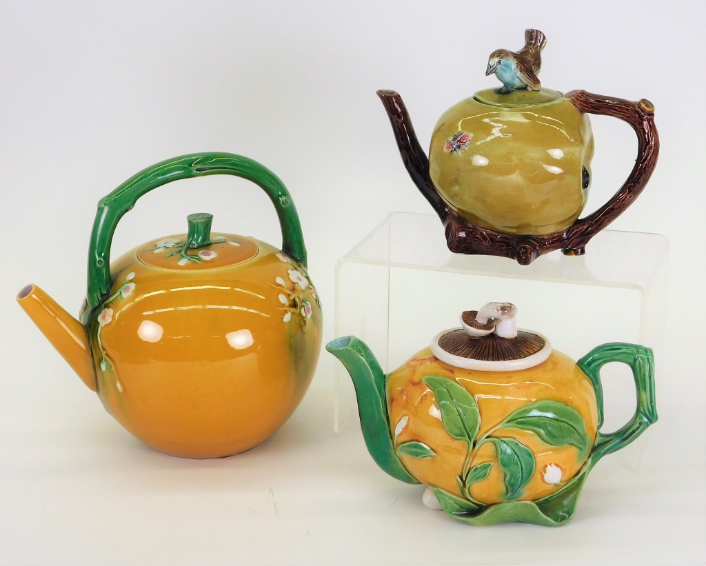 3PC MINTON AND ENGLISH MAJOLICA TEAPOT