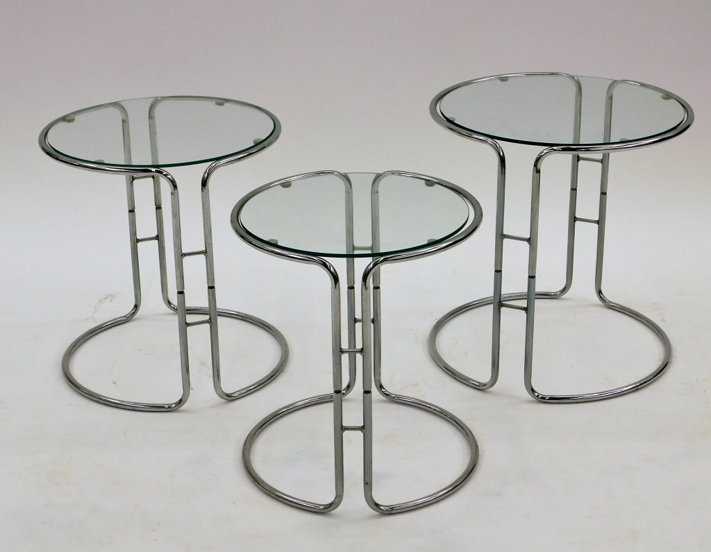 3PC VINTAGE MODERN CHROME GLASS