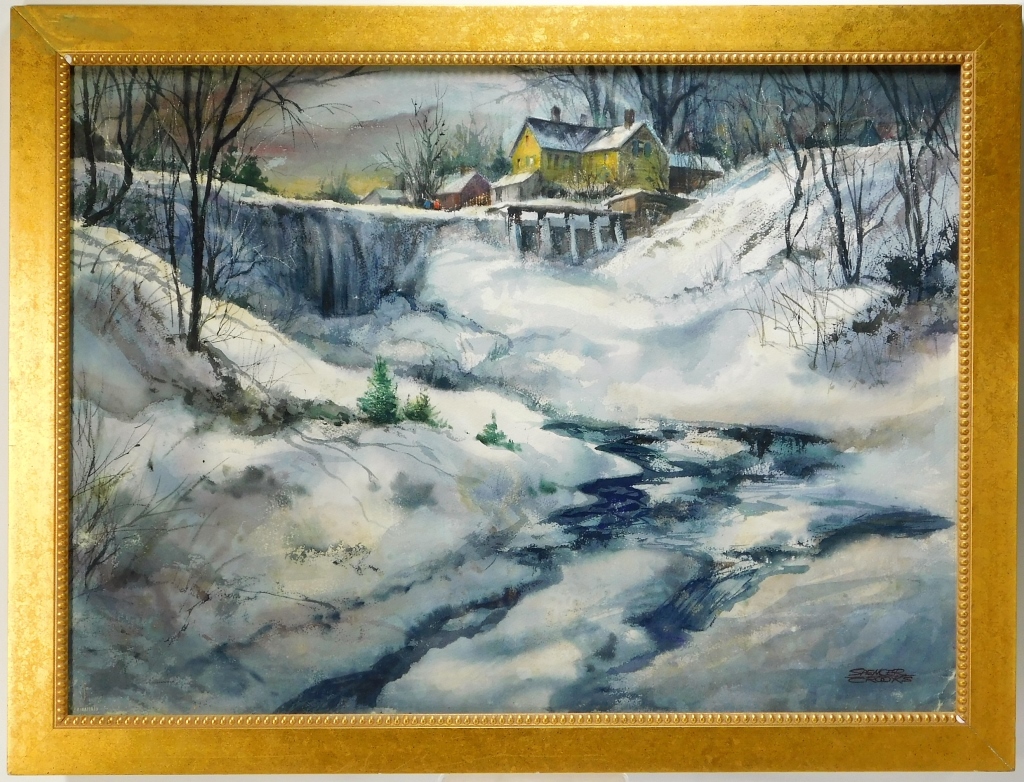 W SPENCER CROOKS WINTER COTTAGE LANDSCAPE