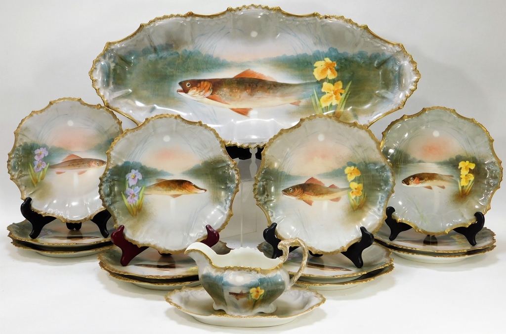 15PC FRENCH LIMOGES PORCELAIN FISH 29b57a