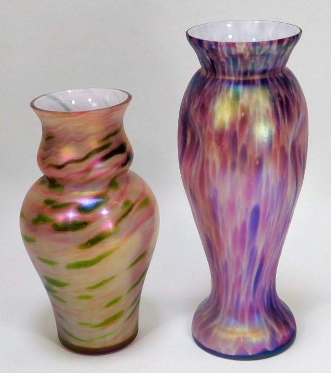 2 PURPLE AND PINK BOHEMIAN ART GLASS