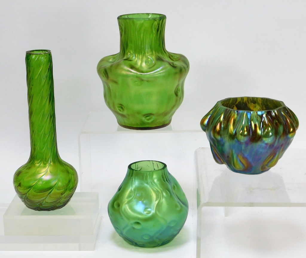 4 VARIOUS GREEN BOHEMIAN CZECH ART GLASS