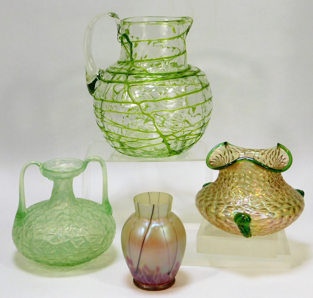 4 KRALIK GREEN AND CLEAR BOHEMIAN ART