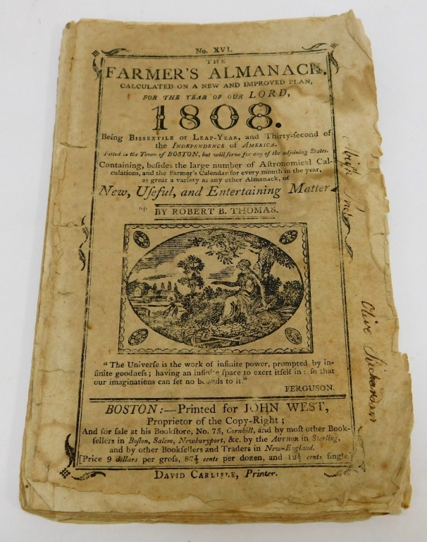 1808 MASSACHUSETTS FARMER'S ALMANAC