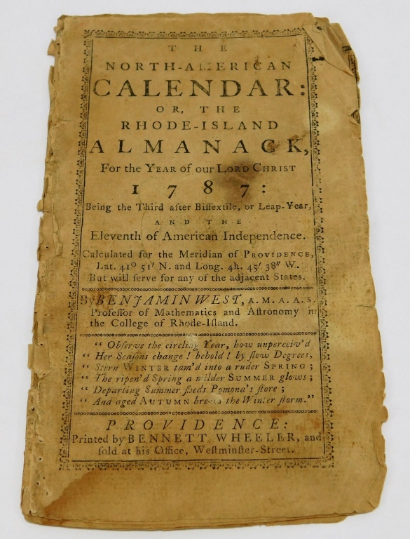 1787 NORTH AMERICAN CALENDAR RHODE