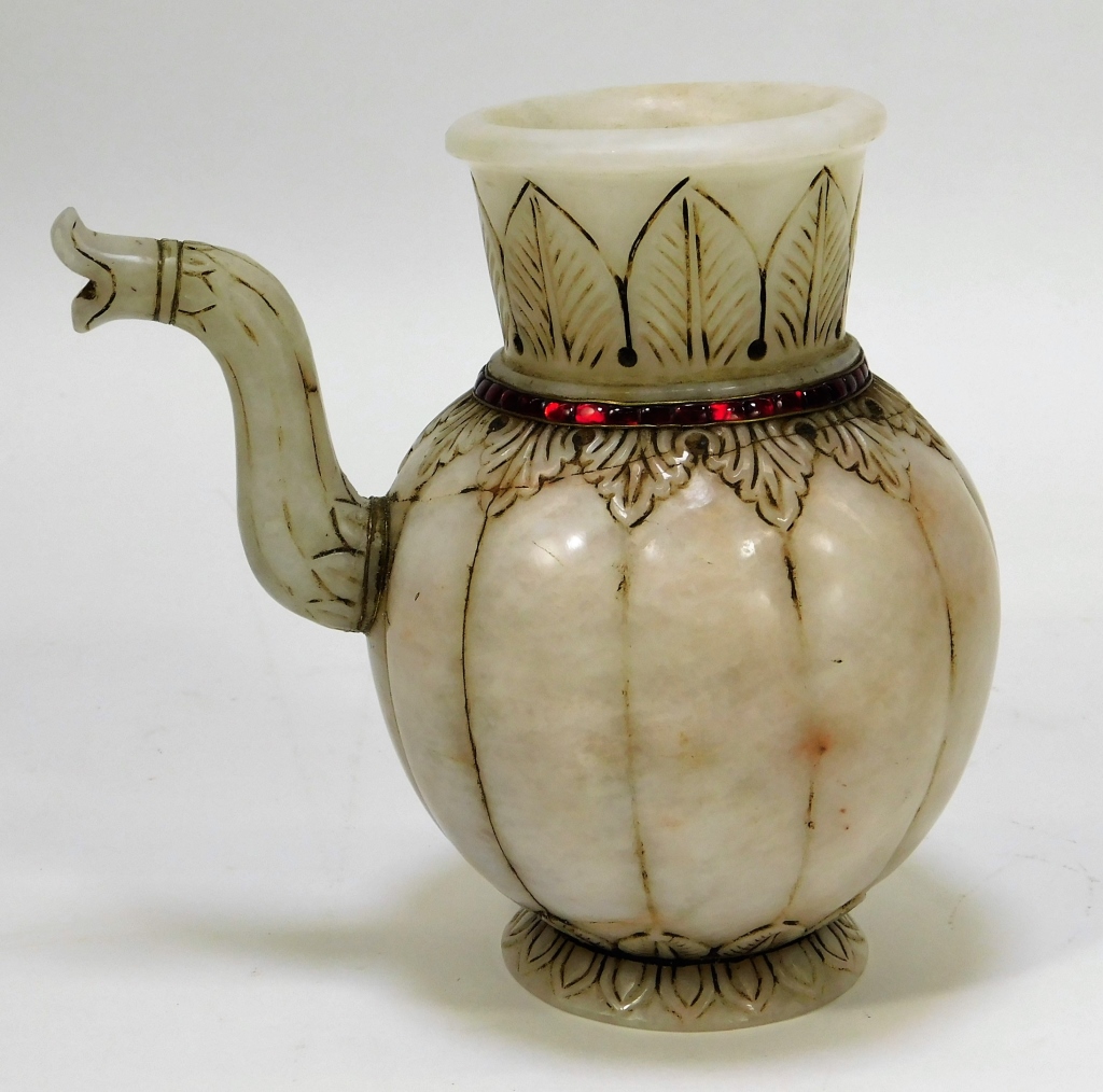 ANTIQUE INDIAN CARVED JADEITE TEAPOT