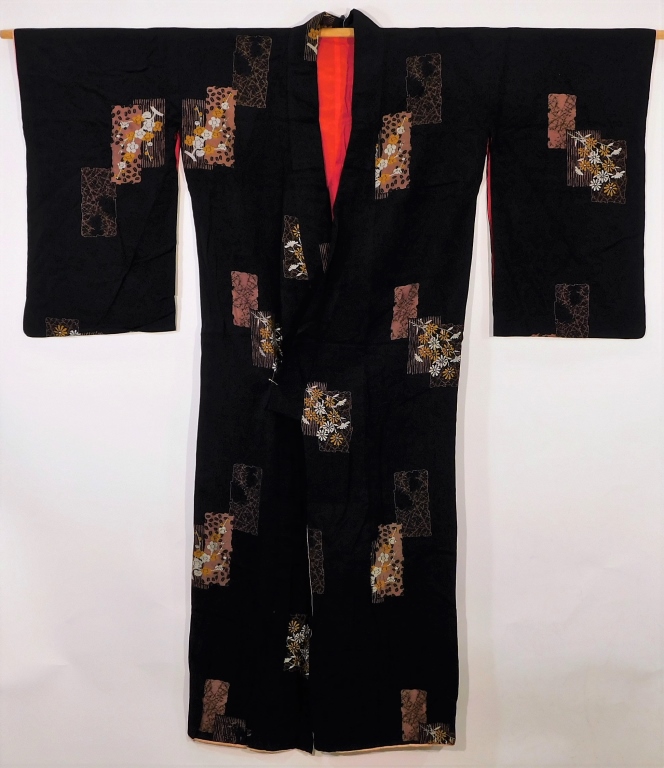 JAPANESE PLUM AND BLACK TOMESODE KIMONO