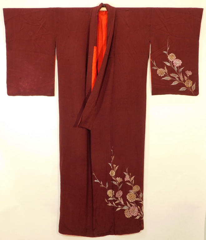 JAPANESE MAROON AND FLOWERS KIMONO 29b696