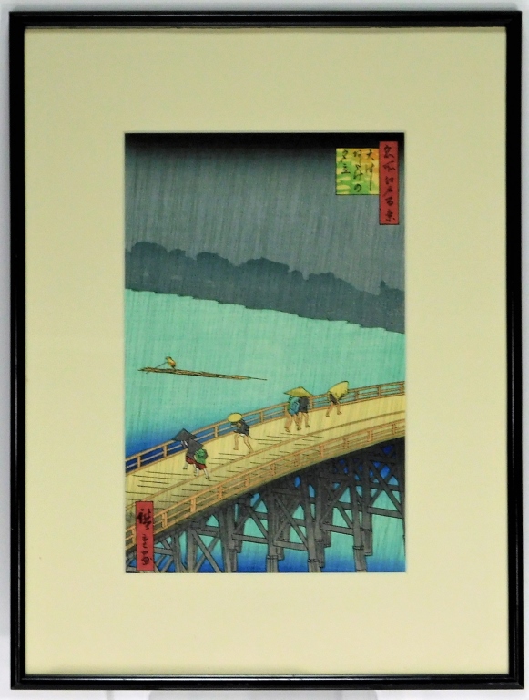 UTAGAWA HIROSHIGE RAIN BRIDGE WOODBLOCK 29b6b8