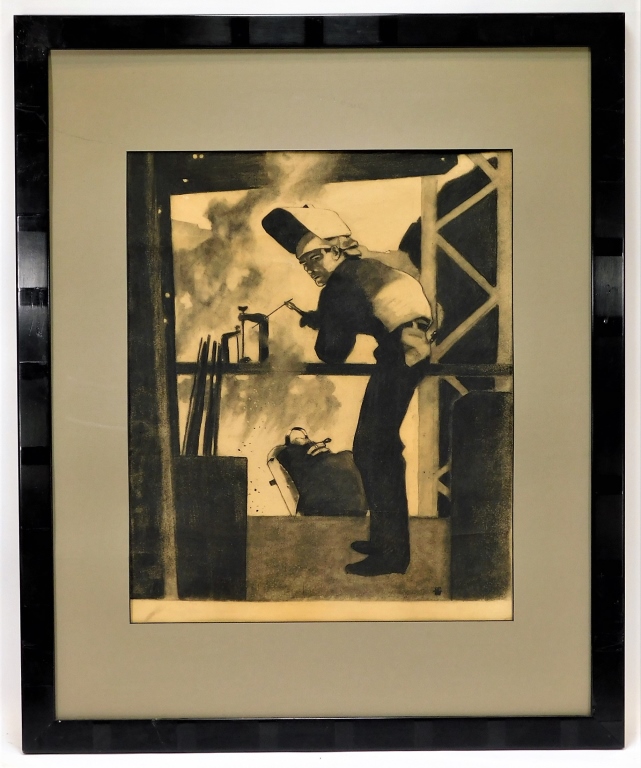 STEEL MILL WORKER CHARCOAL DRAWING