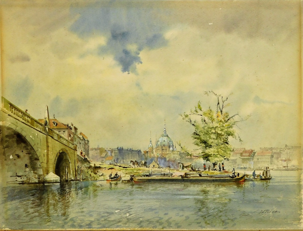 WOLFGANG TRITT CANAL SCENE WATERCOLOR