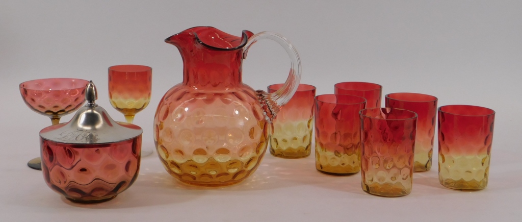 10PC VICTORIAN AMBERINA GLASSWARE