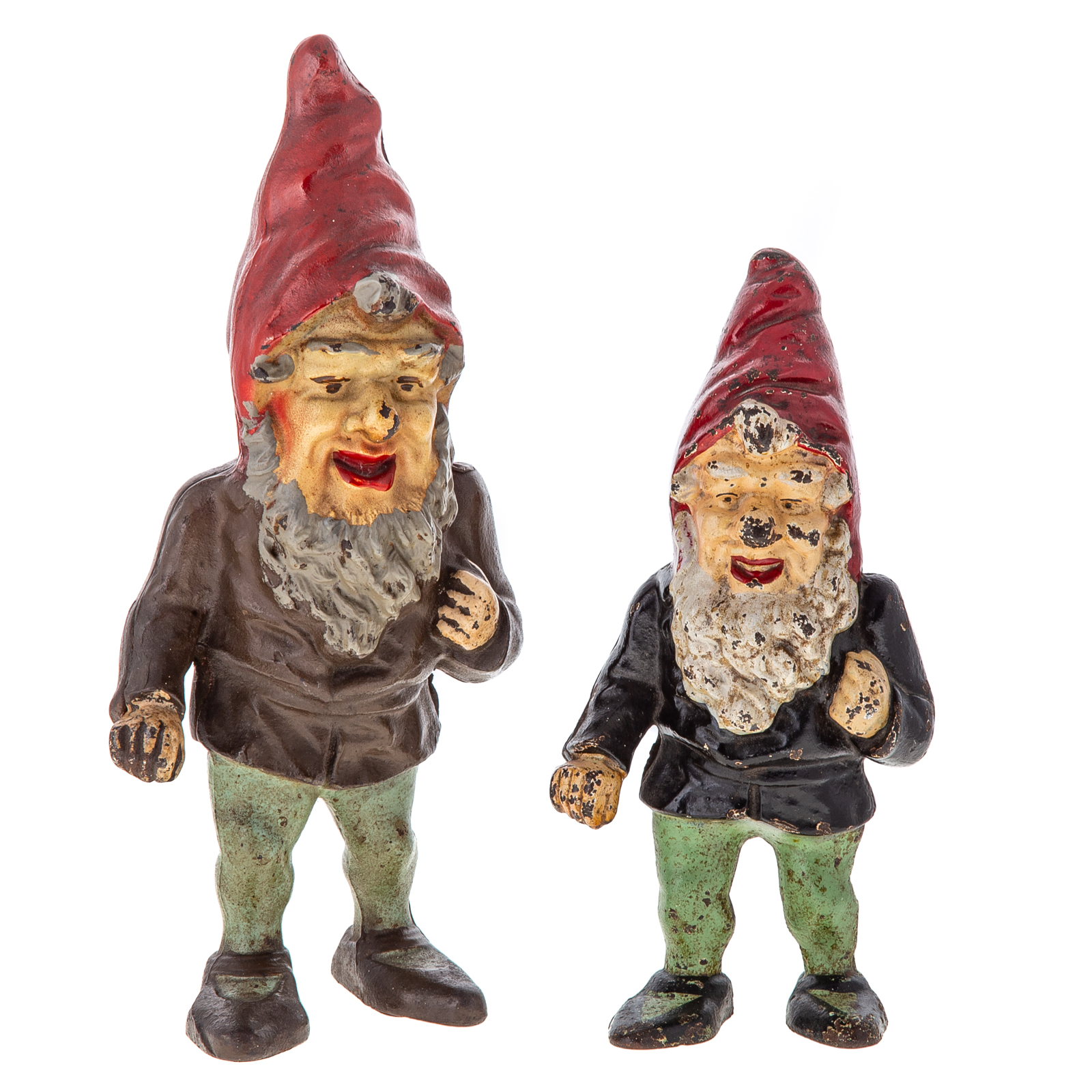 TWO HUBLEY CAST IRON GNOME DOORSTOPS
