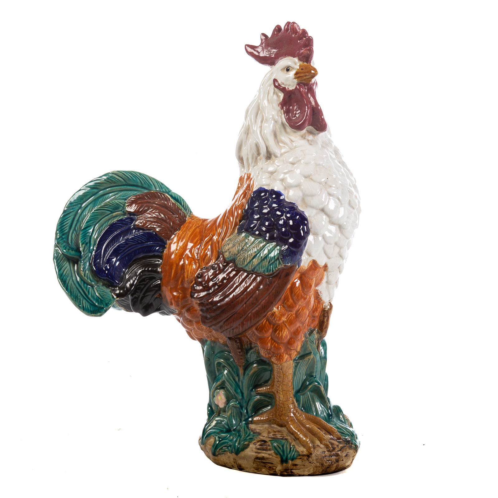 LARGE CONTINENTAL MAJOLICA ROOSTER 29defa