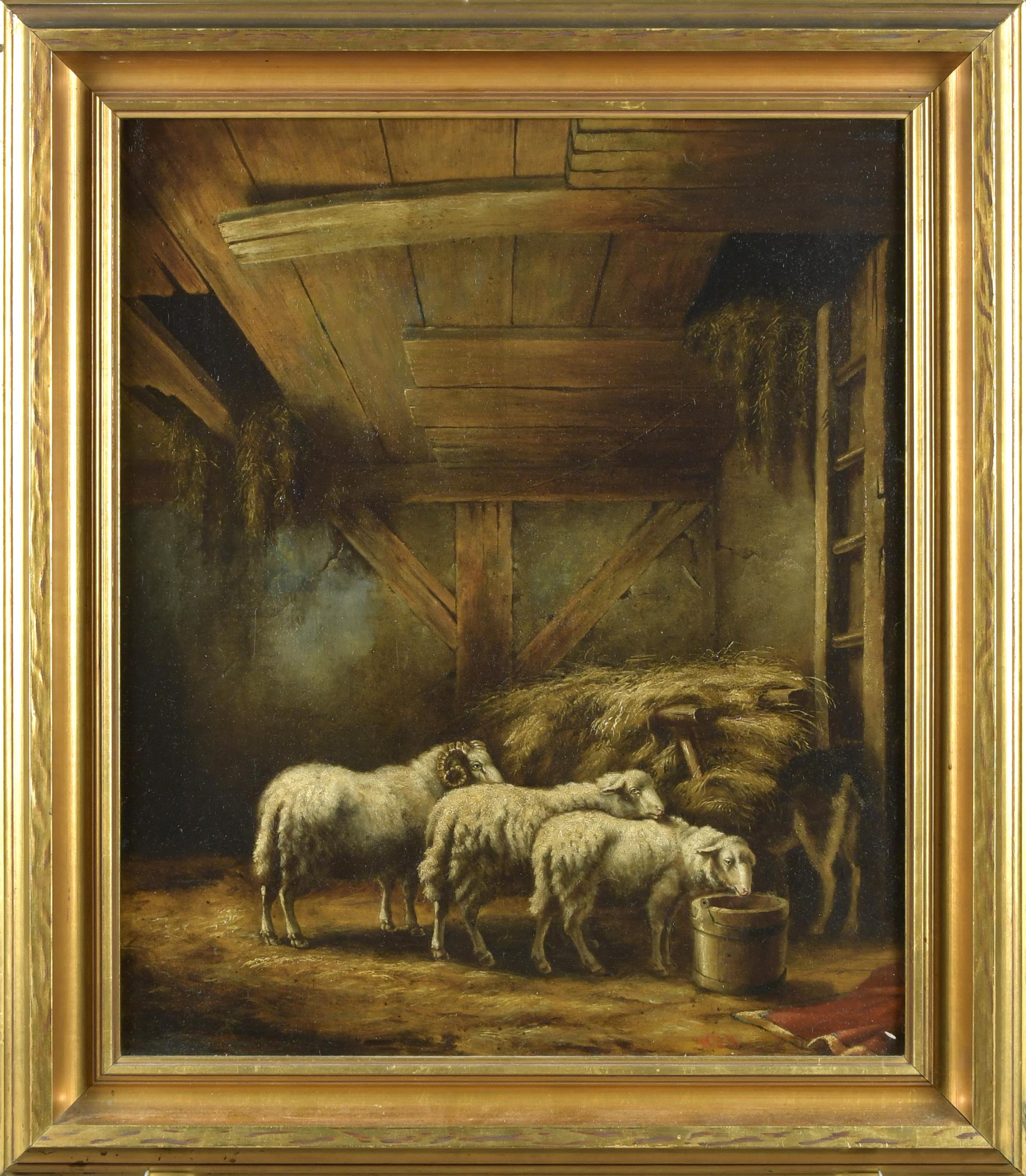 19TH C OIL ON CANVAS, SHEEP IN
