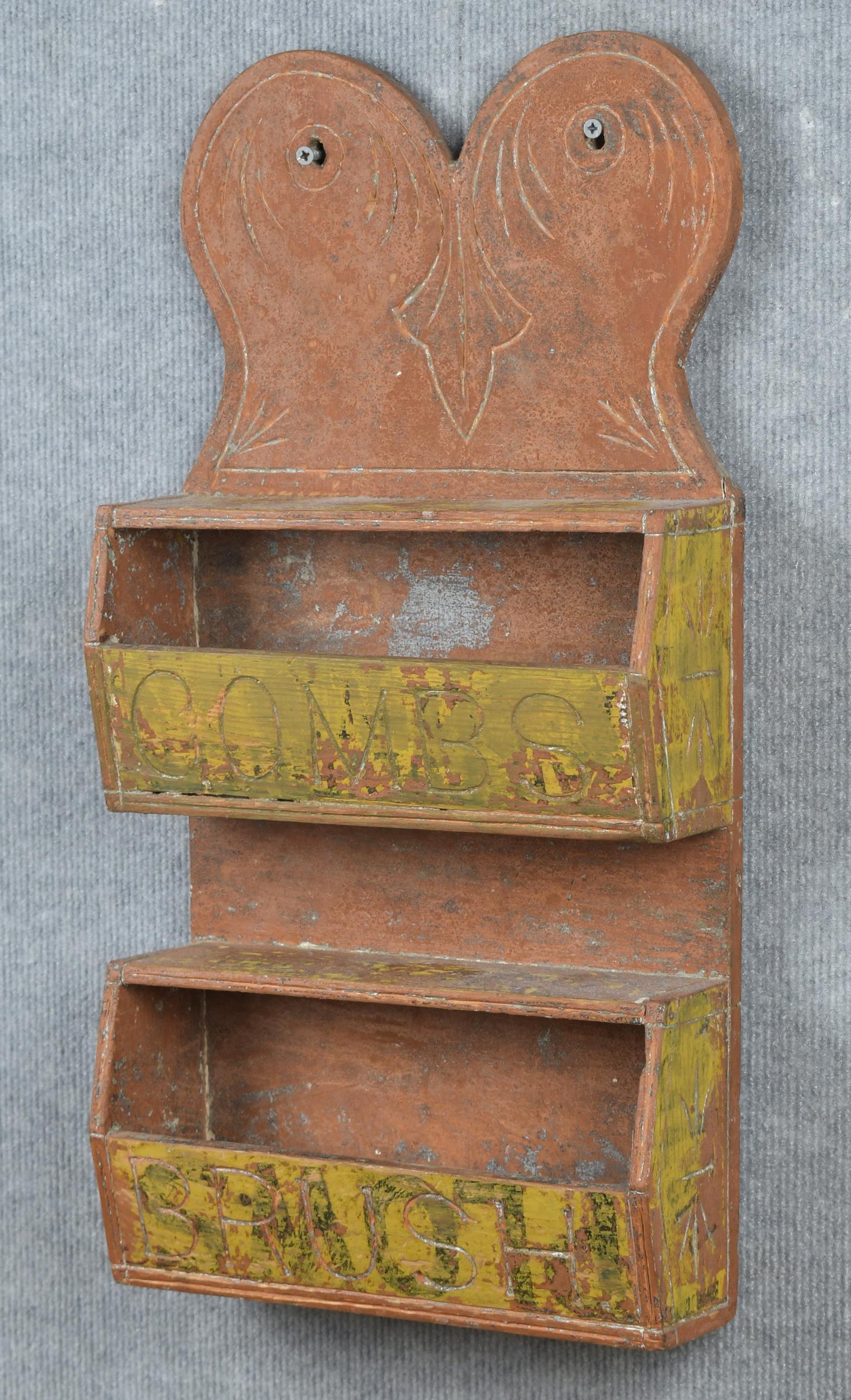 19TH C. PAINTED WALL BOX. Heart shaped