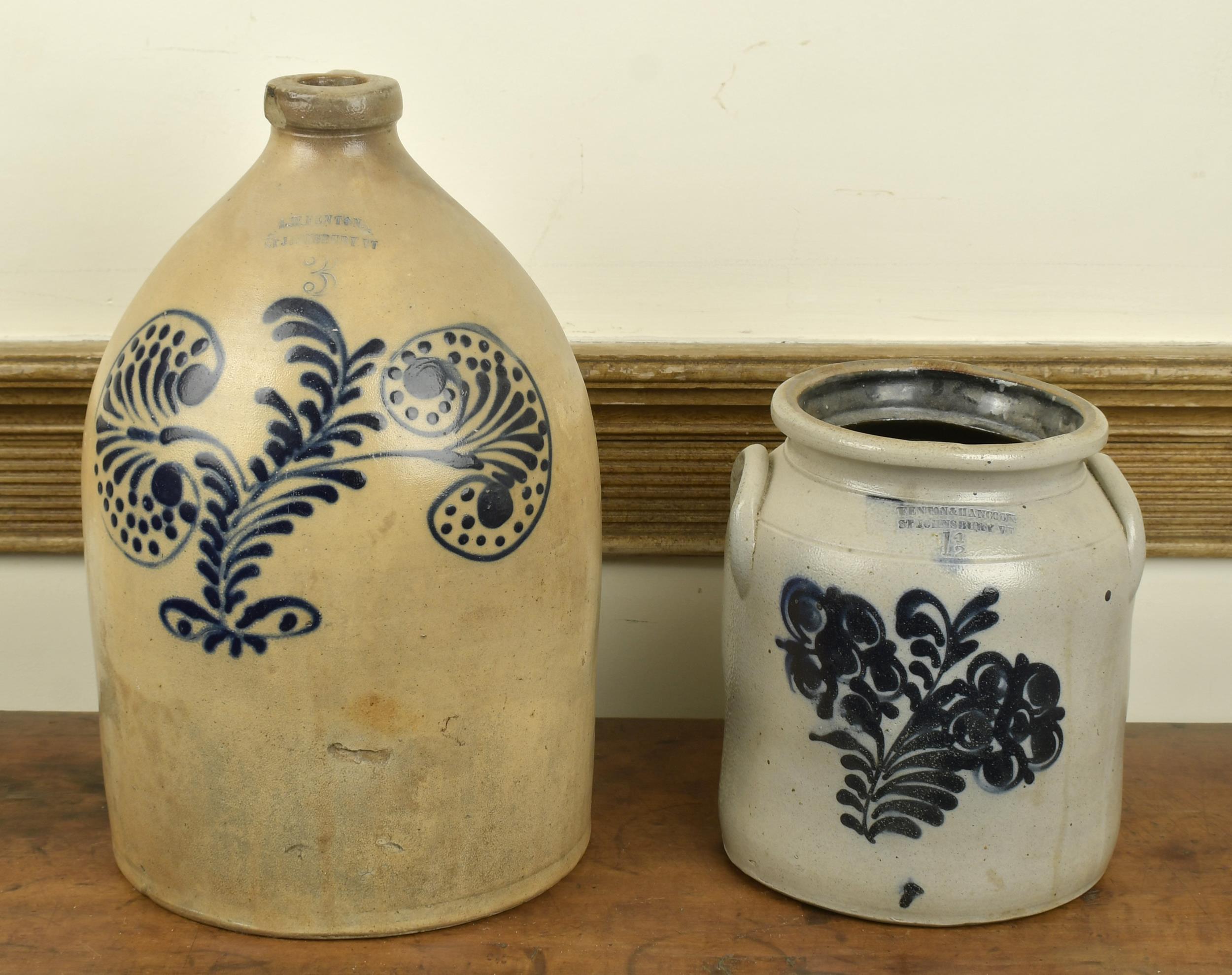 TWO ST. JOHNSBURY VT STONEWARE CROCKS.