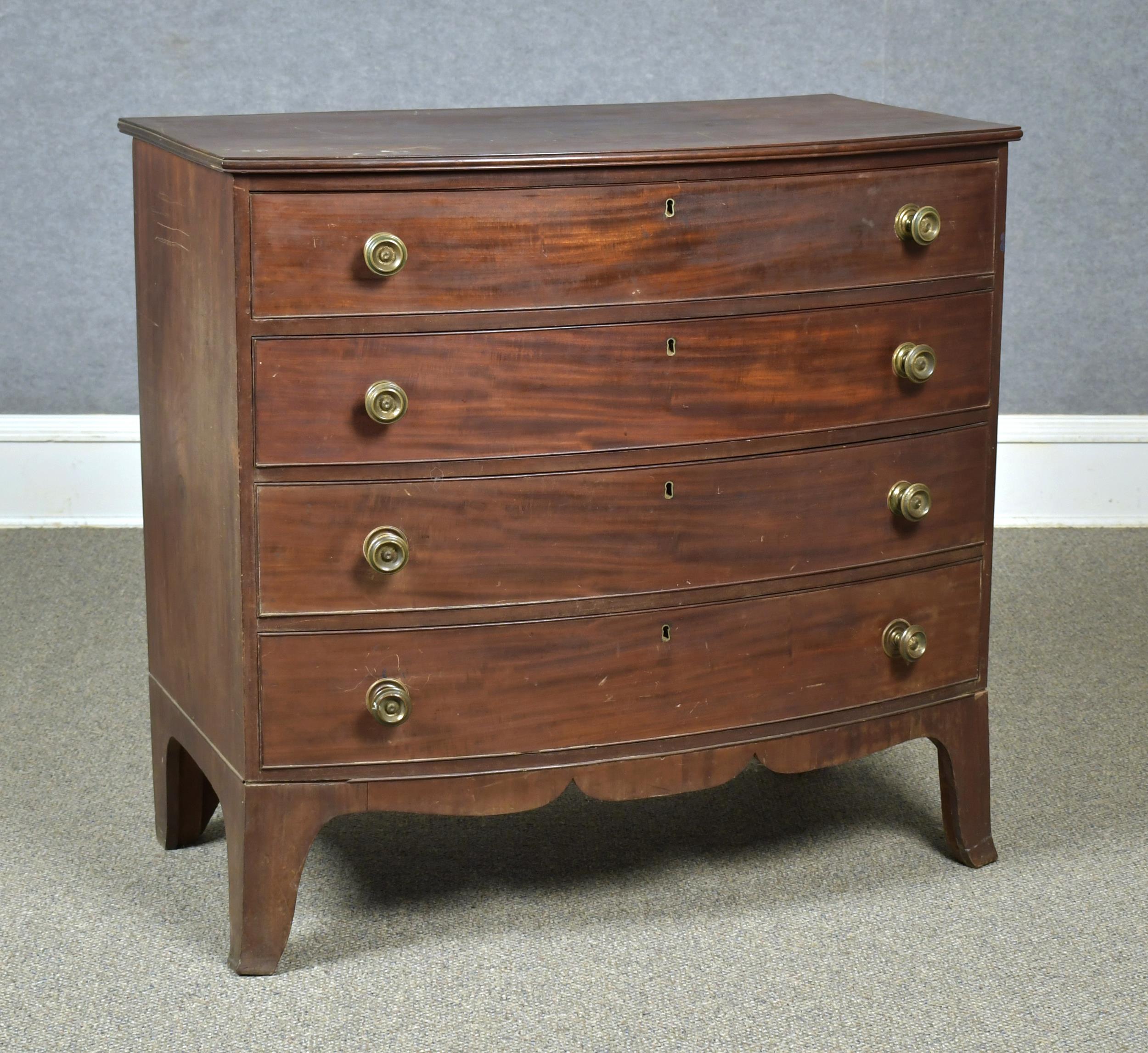 FINE FEDERAL BOSTON BOW FRONT CHEST.